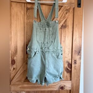 Green Denim Short Overalls